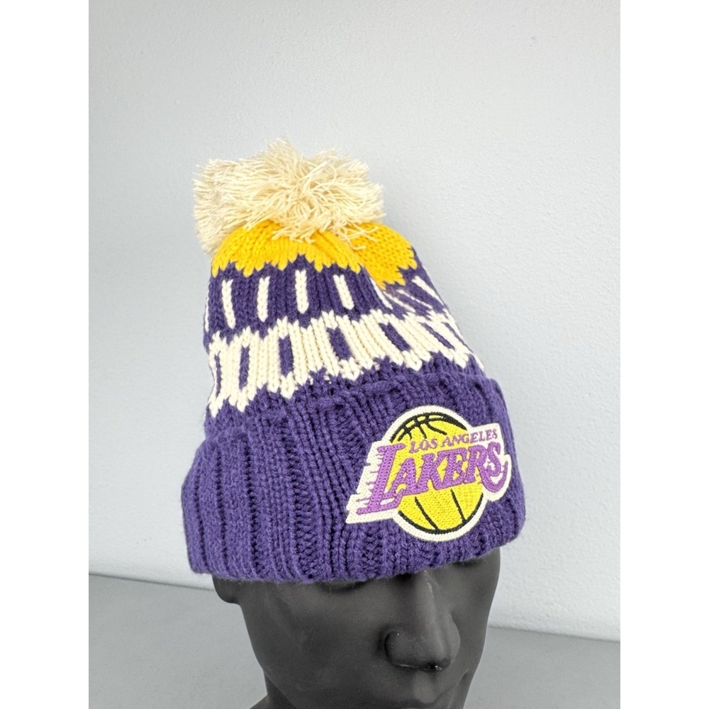 Los Angeles Lakers 47 Brand Cuff Knit Beanie Hat Cap Womens Patch Logo Pom NWT